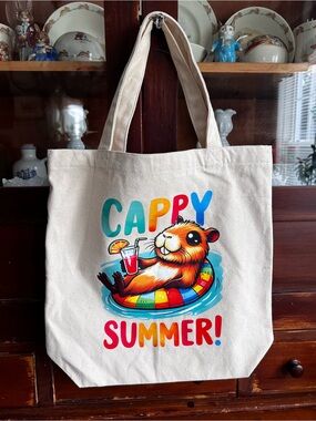 Cappy Summer! Canvas Tote Bag with Colorful Summer Graphic